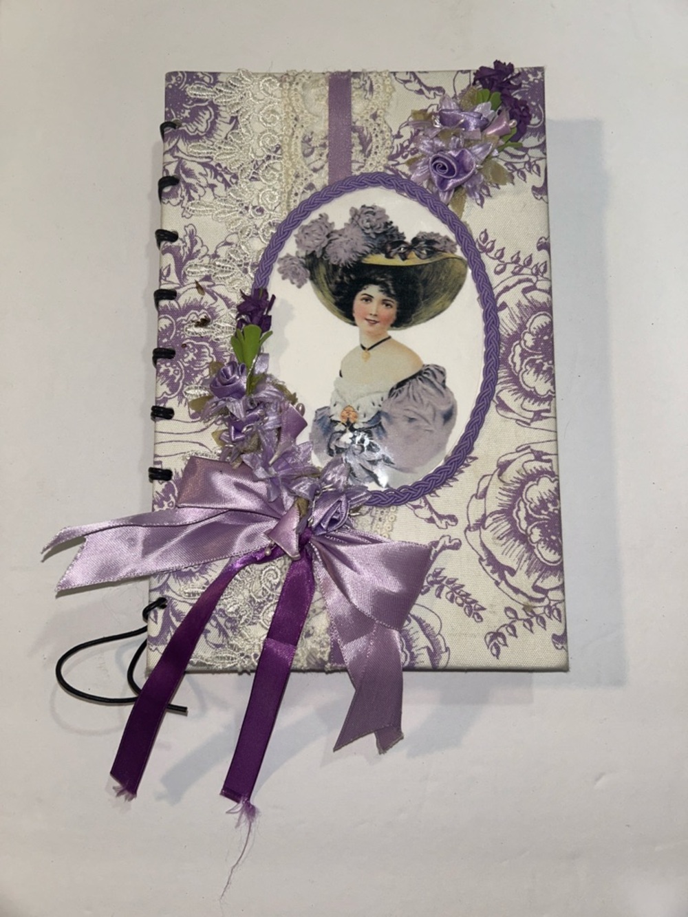 Vintage-Inspired Lavender Floral Ribbon Journal Victorian Portrait
